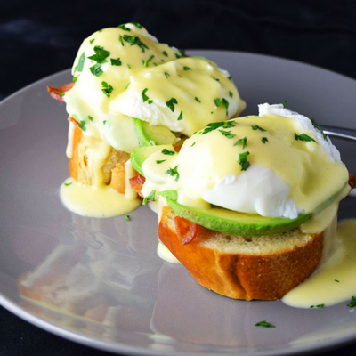 eggs Benedict with avocado